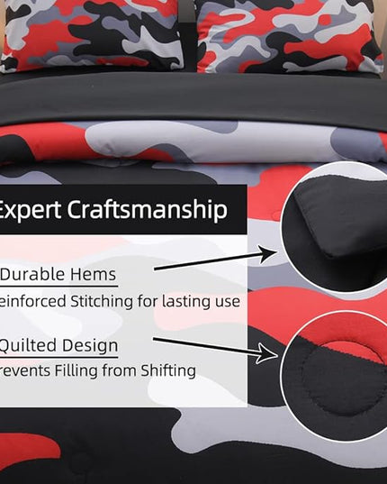 Meeting Story Camouflage Bedding Set, Colorful Pattern Style Comforter Set, 5 PCS One Comforter Two Pillowcases Two Sheets in One Bag, All Season Bedspread for Kids Teens Adults (Black, Twin 5Pcs) - LeafyLoom