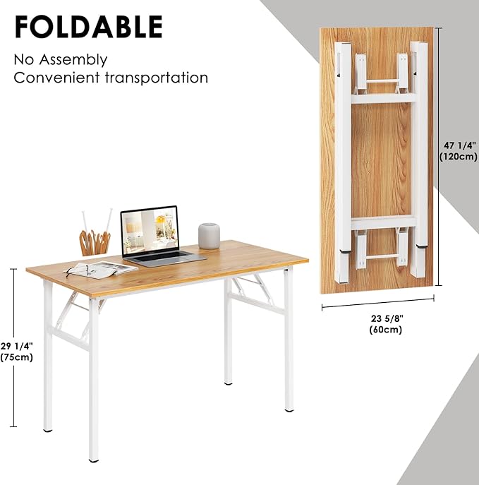Need Office Computer Desk - 47.2L Sturdy and Heavy Duty Folding Laptop Table,Writing Table/Home Office Desk/Sewing Table,No Assembly Required,Teak&White AC5BW-120-ND - LeafyLoom