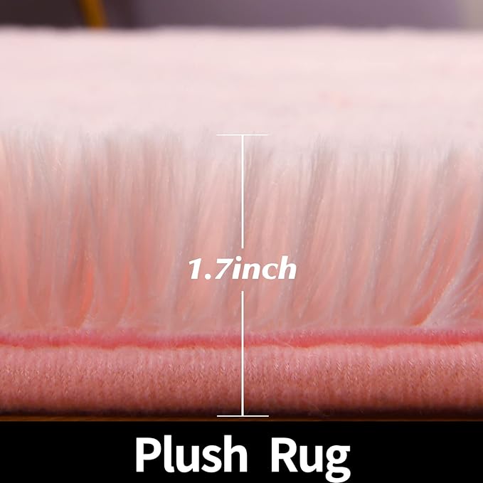 Pink Round Rug for Bedroom, Super Fluffy Circle Rugs for Baby Nursery, 4'X4' Feet Furry Carpet for Children Kids Room, Cute Soft Shaggy Rug for Girls Home Decor, Fuzzy Plush Carpets for Dorm - LeafyLoom