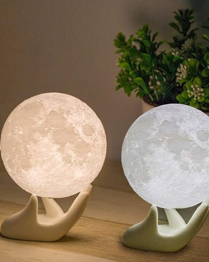 Moon Lamp - Unique Gift - 3D Print 3 Colors (Warn, Cool & Harvest) Lunar Lamp - Rechargeable and Touch Control Brightness (12cm) - LeafyLoom