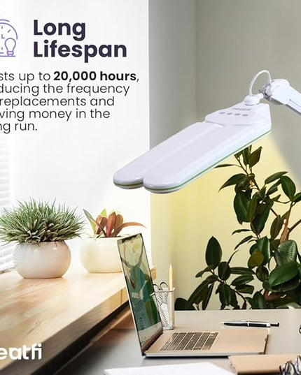 Neatfi Elite HD XL Task Lamp, 3 Light Modes, 90PCS SMD LED, Super Bright Desk Lamp, Eye-Caring LED Lamp, Non-Polar Dimming, Adjustable Brightness Levels (CCT with Clamp, Green Ring, 17 Inches) - LeafyLoom