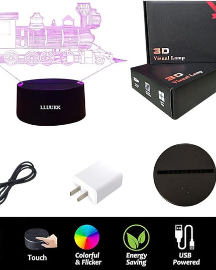 3D Night Light Trains Toy LED Lamp Decor 7 Colors Change Touch Locomotive Engine Desk Lamp Table Light with USB Cable for Room Decor, Best Birthday Gift Christmas Gift for Kids or Adult - LeafyLoom