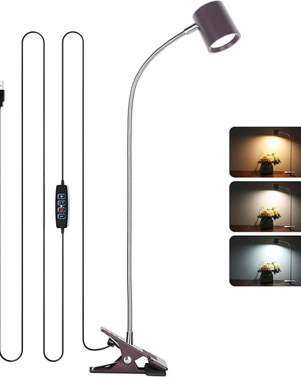 Dott Arts Desk Lamp,USB Clip On Light with 3 Color Modes,LED 10 Levels Brightness Reading Lamp, 360° Gooseneck Book Light,Eye-Care Reading Light for Home Office,Headboards Brown - LeafyLoom
