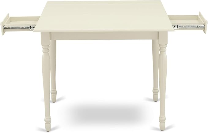 East West Furniture Monza Dining Rectangle Wooden Table Top with Dropleaf & Stylish Legs, 36x54 Inch, Linen White - LeafyLoom