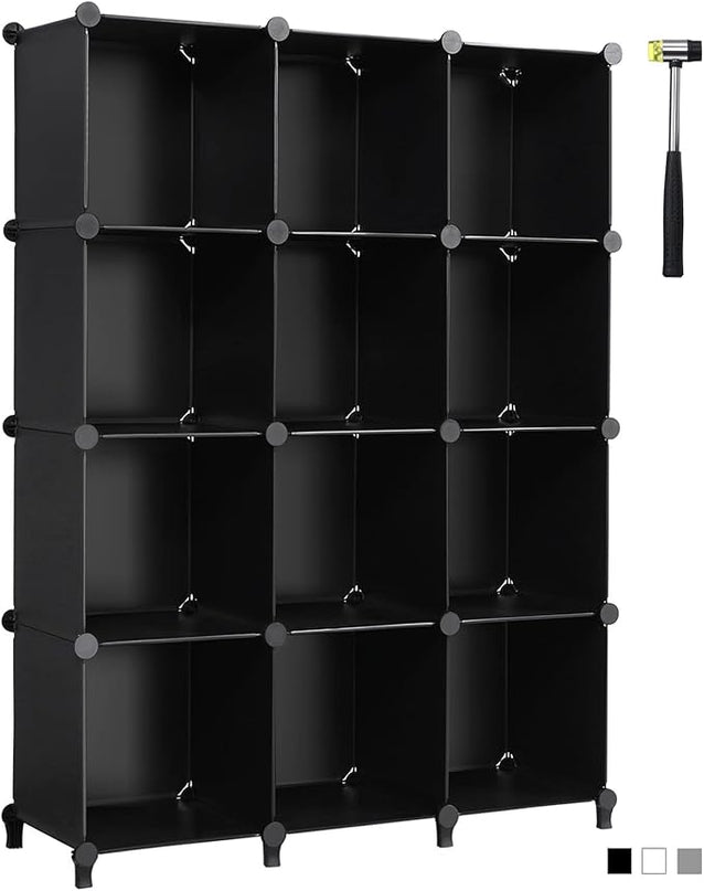 ANWBROAD Cube Storage Organizer 12-Cube DIY Closet Storage Cabinet Book Shelf Kids Organizers and Storage for Bedroom Closet Organizer Cubby Shelving Plastic Office Living Room Black ULCS012B - LeafyLoom
