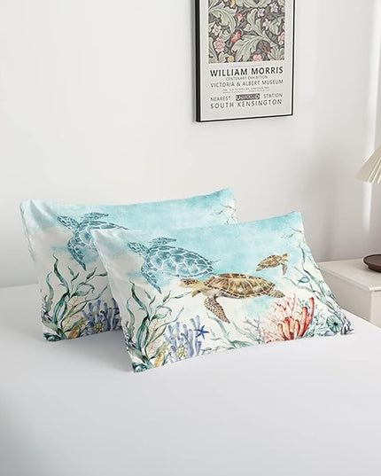 CVHOUSE Sea Turtle Comforter Sets King for Ocean Lovers,Turtle Beach Bedding Sets King Set,Turtle Bedspread,Turtle Duvet,Turtle Bed Set,Turtle Quilt Set 3 Pcs 1 Comforter and 2 Pillowcases - LeafyLoom