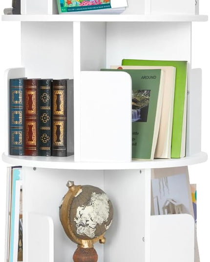 Rotating Bookshelf,Wood Corner Bookshelf 4 Tier 360 Display Spinning Bookshelf Floor Standing Bookcase Stackable Bookshelf Storage Rack Organizer for Small Space Bedroom Living Room Study Room - LeafyLoom