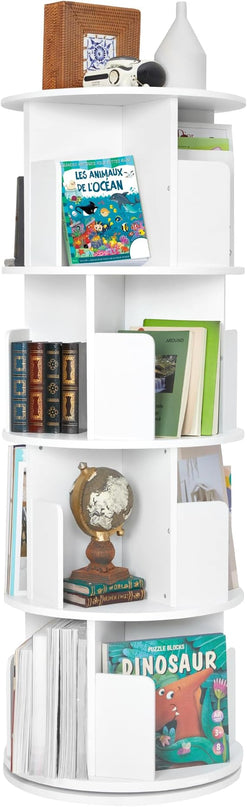 Rotating Bookshelf,Wood Corner Bookshelf 4 Tier 360 Display Spinning Bookshelf Floor Standing Bookcase Stackable Bookshelf Storage Rack Organizer for Small Space Bedroom Living Room Study Room - LeafyLoom