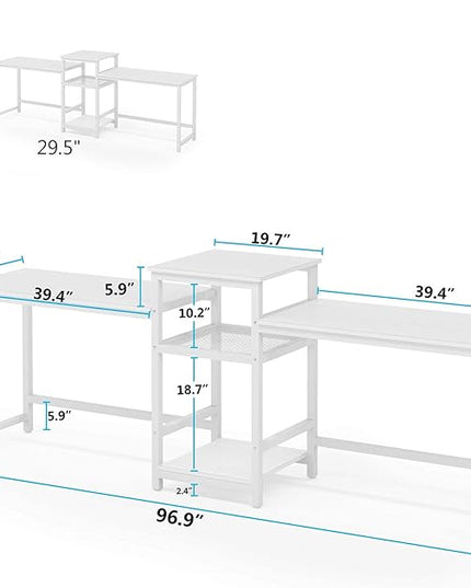 Tribesigns 96.9" Double Computer Desk with Printer Shelf, Extra Long Two Person Desk Workstation with Storage Shelves, Large Office Desk Study Writing Table for Home Office, White - LeafyLoom