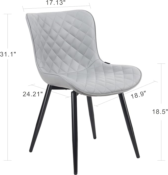 Kidol & Shellder Gray Dining Chairs Modern Upholstered Dining Room Chairs Leather Armless Chairs Set of 2 for Living Room Kitchen Bedroom, 3 Mins Quick Assembly - LeafyLoom