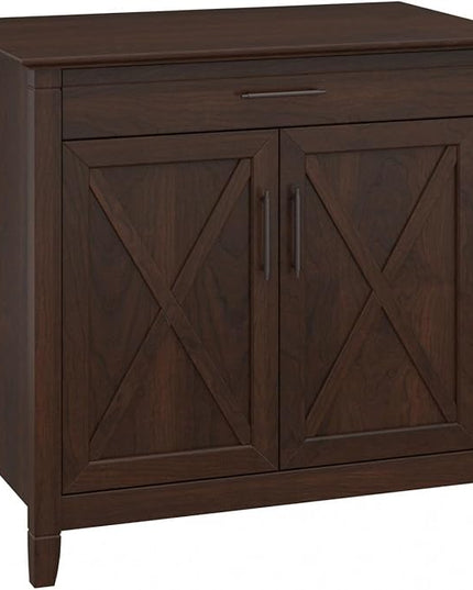 Bush Business Furniture Key West Secretary Desk with Keyboard Tray and Storage Cabinet, 30W x 20D, Bing Cherry - LeafyLoom