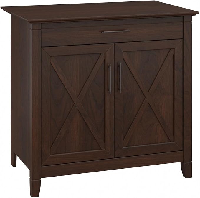 Bush Business Furniture Key West Secretary Desk with Keyboard Tray and Storage Cabinet, 30W x 20D, Bing Cherry - LeafyLoom