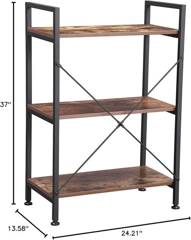 BEWISHOME 3 Tier Bookshelf, Rustic Small Book Shelf for Small Spaces, Brown Wooden Shelves for Bedroom Living Room and Home Office, 13.58" D x 24.21" W x 37" H, JCJ32Z - LeafyLoom