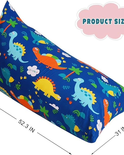 Stuffed Animal Storage Bean Bag Chair Cover, Cotton Blue Dinosaur Plush Toy Storage Stuff and Sit Seat for Kids/Teens/Adults, 52" x 31" Extra Large Triangle Floor Sofa, 200L/52Gal, Cover Only - LeafyLoom