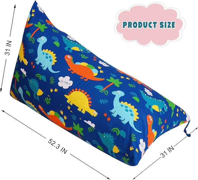 Stuffed Animal Storage Bean Bag Chair Cover, Cotton Blue Dinosaur Plush Toy Storage Stuff and Sit Seat for Kids/Teens/Adults, 52" x 31" Extra Large Triangle Floor Sofa, 200L/52Gal, Cover Only - LeafyLoom