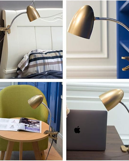 Energetic Clip on Lamp for Bed, Non-Dimmable Reading Light for Bed and Desk, 4000K Cool White, 3.5W 240 LM Flexible Gooseneck lamp, Eye Protection, ETL Listed, Gold - LeafyLoom