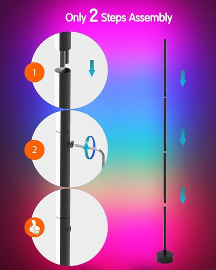 AIZAWA Led Corner Lamp 2-Pack, RGBICW Color Changing Floor Lamp with App and Remote Control, Creative DIY Modes, Music Sync, Led Corner Light for Living Room, Bedroom, and Gaming Room - LeafyLoom