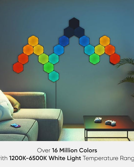 Nanoleaf Shapes WiFi and Thread Smart RGBW 16M+ Color LED Dimmable Gaming and Home Decor Wall Lights Smarter Kits (Black Hexagons Smarter Kit (9 Pack)) NANOLEAF