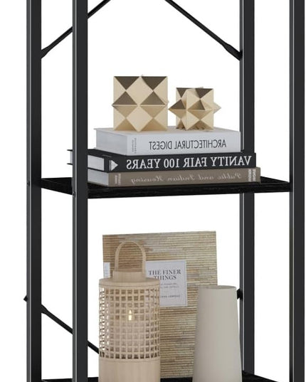 Bookshelf, Book Shelf, Industrial Bookcase with 2 Hooks, Coner Shelf Storage Organizer for Home Office, Living Room, Bedroom, Kitchen, 5-Tier Black BC10504B - LeafyLoom