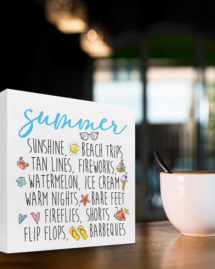 Funny Summer Wood Box Signs,Summer Collections Wooden Sign Desk Decor,Beach Wood Sign Decor,Summer Decorations for Home Office Shelf Table Decor - LeafyLoom