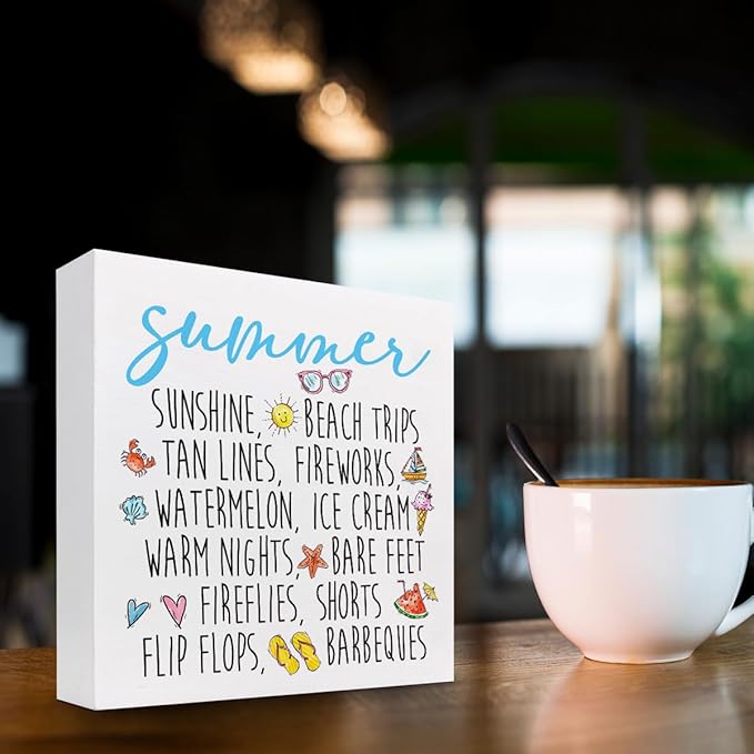 Funny Summer Wood Box Signs,Summer Collections Wooden Sign Desk Decor,Beach Wood Sign Decor,Summer Decorations for Home Office Shelf Table Decor - LeafyLoom