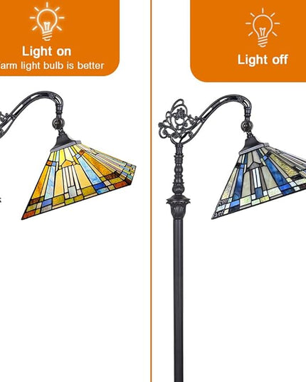 Capulina Tiffany Floor Lamp H62 Tall Antique Mission Style Stained Glass Soft Light Arched Gooseneck Adjustable Angle Reading Lamp for Living Room Bedroom - LeafyLoom