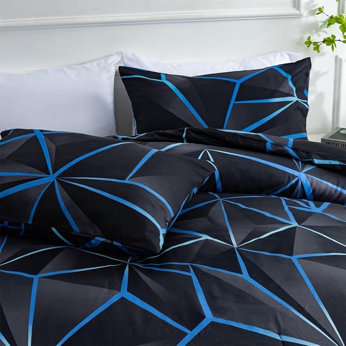 NTBED 3D Geometric Comforter Set for Boys Kids, Irregular Diamond Pattern Lightweight Microfiber Bedding Sets All Season (Dark Blue, Twin) - LeafyLoom