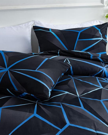 NTBED 3D Geometric Comforter Set for Boys Kids, Irregular Diamond Pattern Lightweight Microfiber Bedding Sets All Season (Dark Blue,Full) - LeafyLoom