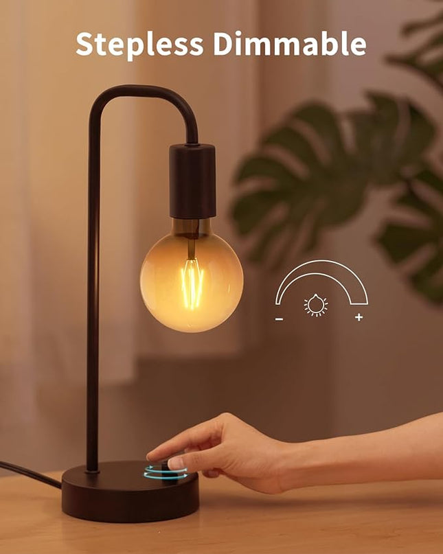 Industrial Table Lamp Set of 2 with USB C&A Charging Port, Stepless Dimmable Nightstand Bedside Lamps for Bedroom,Desk Lamps with 2700K Black Gradient Bulb for Reading Living Room,Office - LeafyLoom