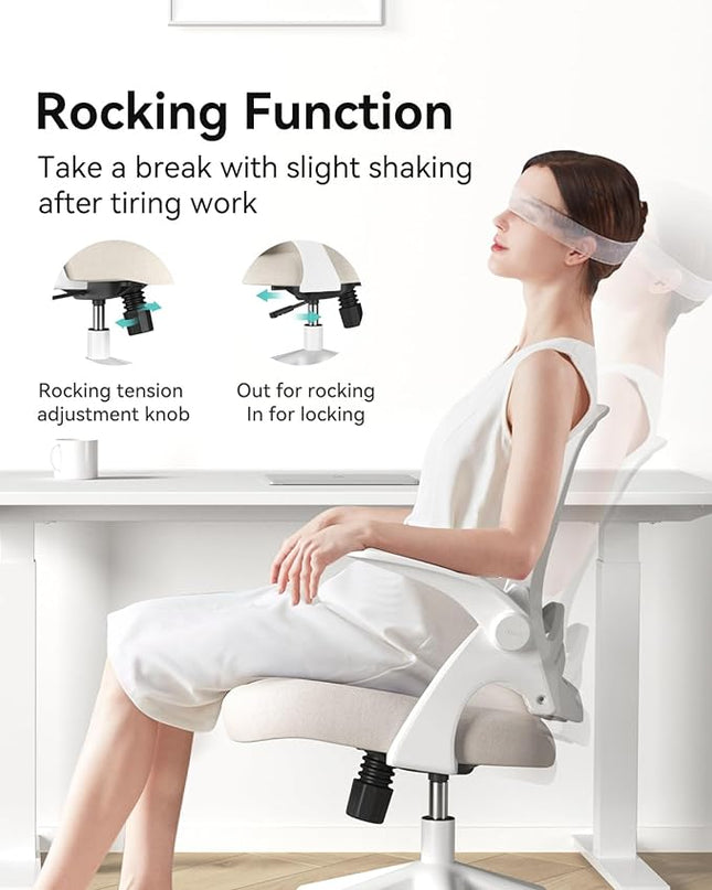 Hbada Office Chair, Desk Chair with Flip-Up Armrests and Saddle Cushion, Ergonomic Office Chair with S-Shaped Backrest, Swivel, Mesh, for Home and Office, Beige - LeafyLoom
