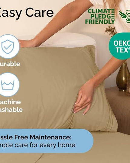 Cal King Size 4 Piece Sheet Set - Comfy Breathable & Cooling Sheets - Hotel Luxury Bed Sheets for Women & Men - Deep Pockets, Easy-Fit, Extra Soft & Wrinkle Free Sheets - Beige Oeko-Tex Bed Sheet Set - LeafyLoom