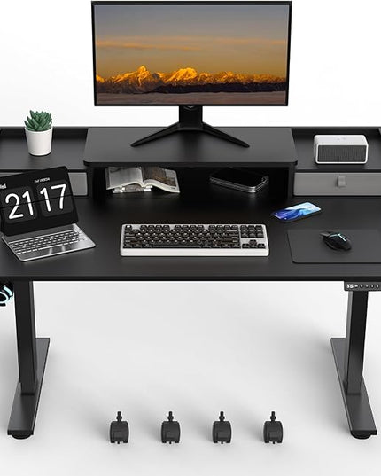 48×30 Inch Electric Standing Desk with 2 Drawers, Adjustable Height Widened Stand Up Desk with Storage Shelf, Sit to Stand Ergonomic Workstation for Home Office - LeafyLoom