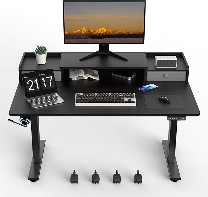 48×30 Inch Electric Standing Desk with 2 Drawers, Adjustable Height Widened Stand Up Desk with Storage Shelf, Sit to Stand Ergonomic Workstation for Home Office - LeafyLoom