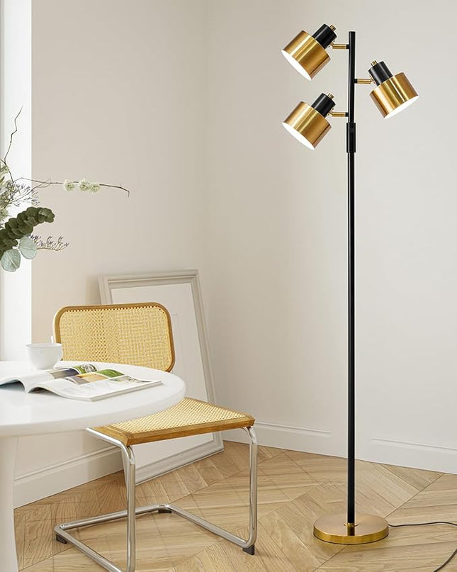 OYEARS Floor Lamp for Living Room Bright Lighting Tall Modern Industrial Vintage Standing Corner Lamps LED Metal Light Office Bedroom Study Gold Black White Matte Accent (3-Light, Gold) - LeafyLoom