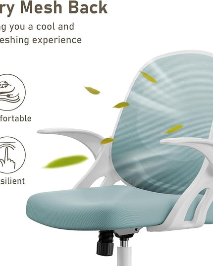 Home Office Chair Work Desk Chair Comfort Ergonomic Swivel Computer Chair, Breathable Mesh Desk Chair, Lumbar Support Task Chair with Wheels and Flip-up Arms and Adjustable Height - LeafyLoom
