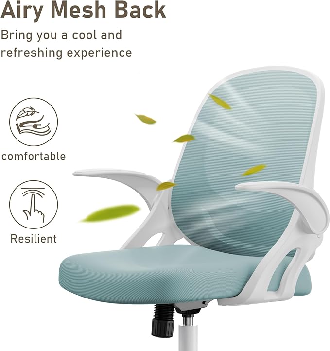 Home Office Chair Work Desk Chair Comfort Ergonomic Swivel Computer Chair, Breathable Mesh Desk Chair, Lumbar Support Task Chair with Wheels and Flip-up Arms and Adjustable Height - LeafyLoom
