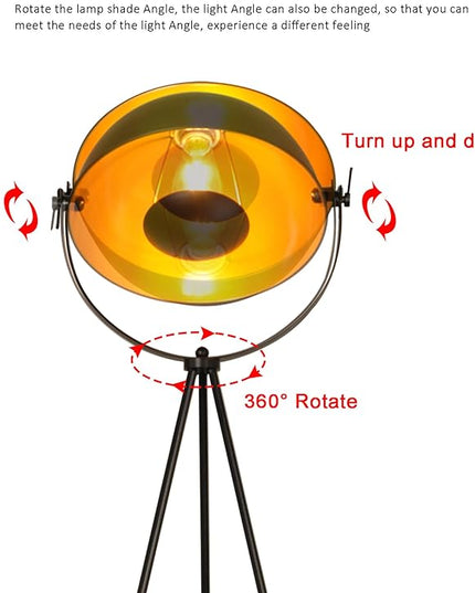 Modern Industrial Tripod LED Satellite Floor Lamp for Living Room, Adjustable Gold Lampshade Spotlight Standing Lamp with Foot Switch, Retro Black E26 Base Floor Light Fixture for Bedroom, Office - LeafyLoom