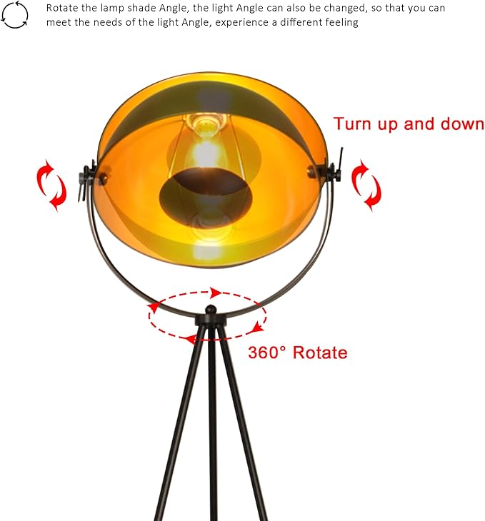 Modern Industrial Tripod LED Satellite Floor Lamp for Living Room, Adjustable Gold Lampshade Spotlight Standing Lamp with Foot Switch, Retro Black E26 Base Floor Light Fixture for Bedroom, Office - LeafyLoom