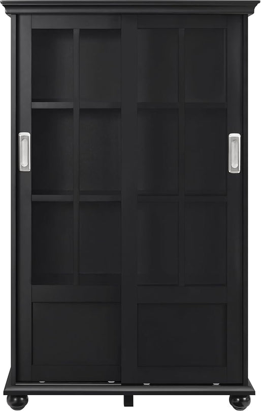 Ameriwood Home Aaron Lane Bookcase with Sliding Glass Doors, Black - LeafyLoom