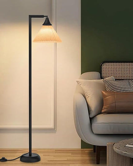Floor Lamp for Living Room, Bendable Head Linen Shade Floor Lamps, 3 Color Temperature Footswitch Stand Light, Modern Pole Lamp for Living Room Bedroom, 9W Bulb Included - LeafyLoom