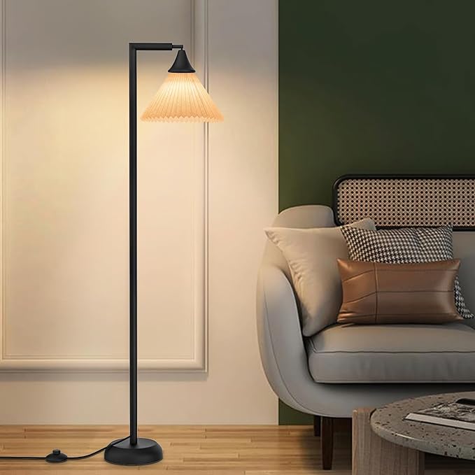 Floor Lamp for Living Room, Bendable Head Linen Shade Floor Lamps, 3 Color Temperature Footswitch Stand Light, Modern Pole Lamp for Living Room Bedroom, 9W Bulb Included - LeafyLoom