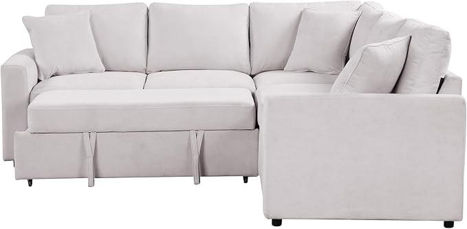Extra Wide Deep Seat Convertible Sleeper Sectional Sofa Pull Out Couch Bed , L Shaped Upholstered Reversible Corner Lounge Sofabed , 2 IN 1 Pullout Sofa&Couches with Thicked Cushions for Living Room - LeafyLoom