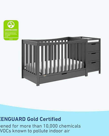 Graco Remi 4-in-1 Convertible Crib & Changer with Drawer (Gray) – GREENGUARD Gold Certified, Crib and Changing -Table Combo, Includes Changing Pad, Converts to Toddler Bed, Daybed and Full-Size Bed - LeafyLoom