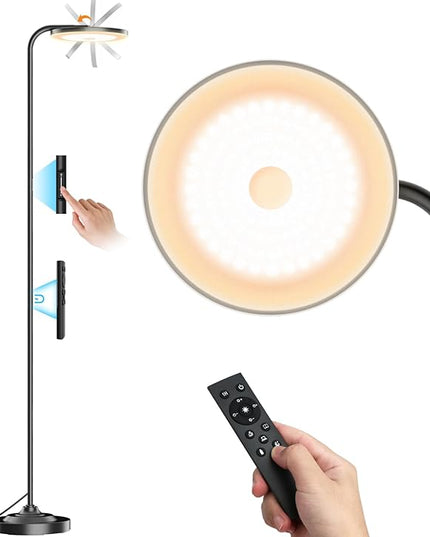 36W LED Floor Lamp, Super Bright Standing Lamp, Modern Stepless Dimmable Torchiere Tall Lamp with Remote Control, 350°Rotating Head Reading Floor Lamp for Living Room, Bedroom, Office - LeafyLoom