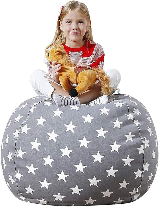 Aubliss Stuffed Animal Bean Bag Storage Chair, Beanbag Covers Only for Organizing Plush Toys, Turns into Bean Bag Seat for Kids When Filled, Medium 32"-Canvas Stars Grey - LeafyLoom