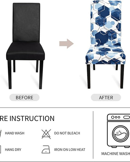 Gibelle Dining Room Chair Covers Set of 6, Soft Stretch Kitchen Chair Covers Slipcover Protector, Removable Washable Geometric Parson Chair Covers 6 Pack, Navy Blue Gibelle