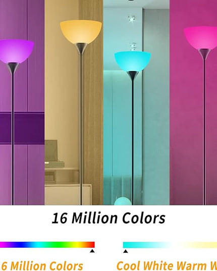PESRAE Smart RGB Floor Lamp Work with Alexa, Google Assistant WiFi App, Modern Color Changing Floor Lamp, Dimmable Corner Floor Lamp for Living Room, Bedroom and Play Room (without Remote Control) - LeafyLoom
