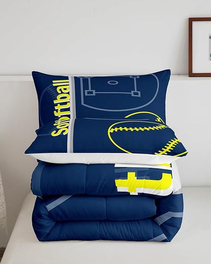 Feelyou Kids Softball Comforter Set King Size Sports Game Bedding Set for Boys Girls Teens Bedroom Decor Baseball Comforter Women Men Softball Gaming Duvet Set with 2 Pillow Case - LeafyLoom