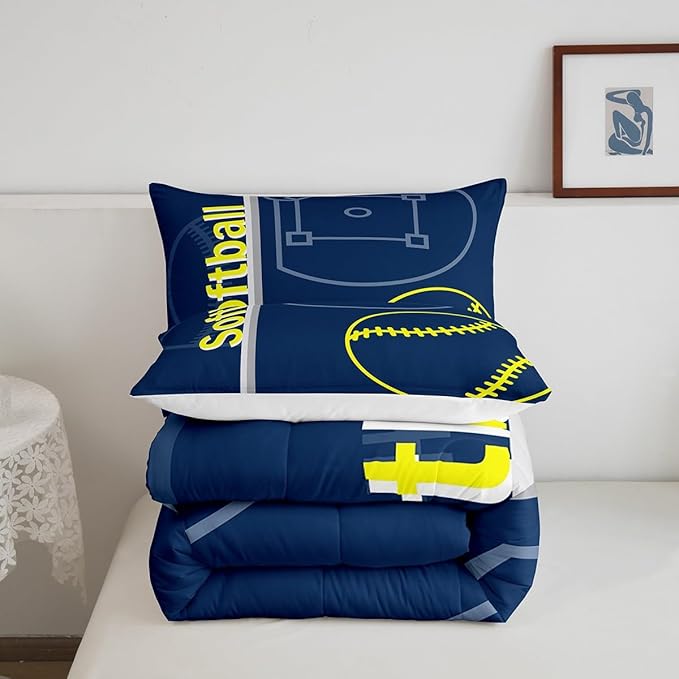 Feelyou Kids Softball Comforter Set Twin Size Sports Game Bedding Set for Boys Girls Teens Bedroom Decor Baseball Comforter Women Men Softball Gaming Duvet Set with 1 Pillow Case - LeafyLoom