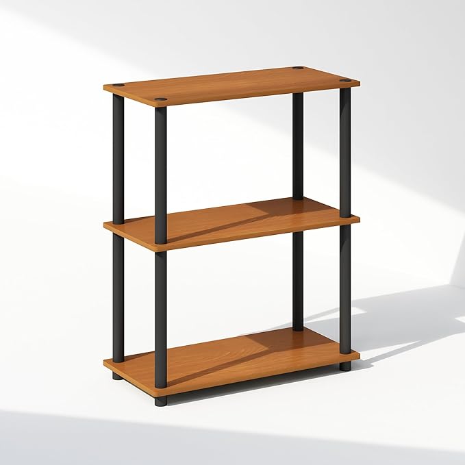 Furinno Turn-N-Tube 3-Tier Multipurpose Compact Display Rack, Shelving Unit, Bookcase, Light Cherry - LeafyLoom